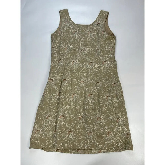 Basil & Maude Anthropologie Dress Womens Medium Embroidered Floral Tan Mini Boho - Picture 7 of 8
